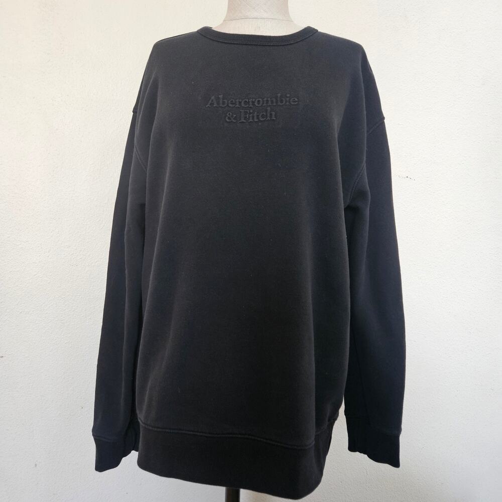 Abercrombie & Fitch embossed logo crew neck sweatshirt in black Medium